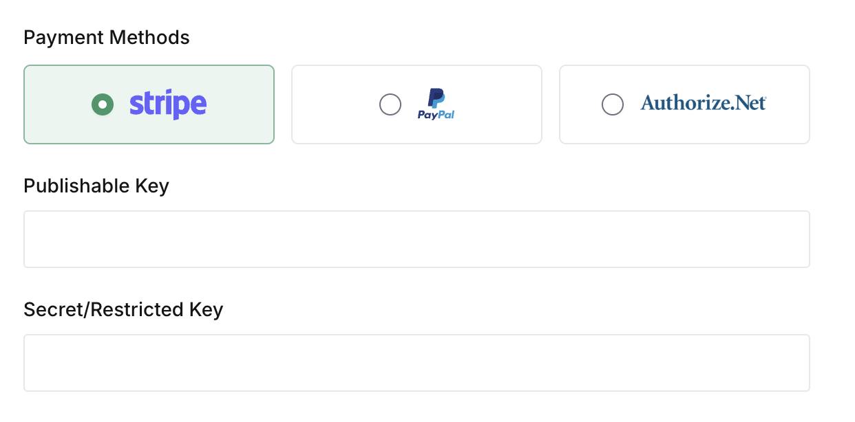 Stripe key fields filled in and the Save button highlighted